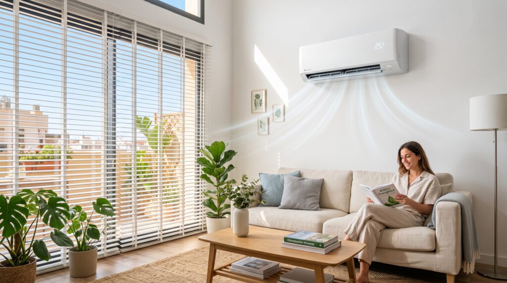 Uso eficiente del aire acondicionado split en salón residencial con consigna óptima de temperatura